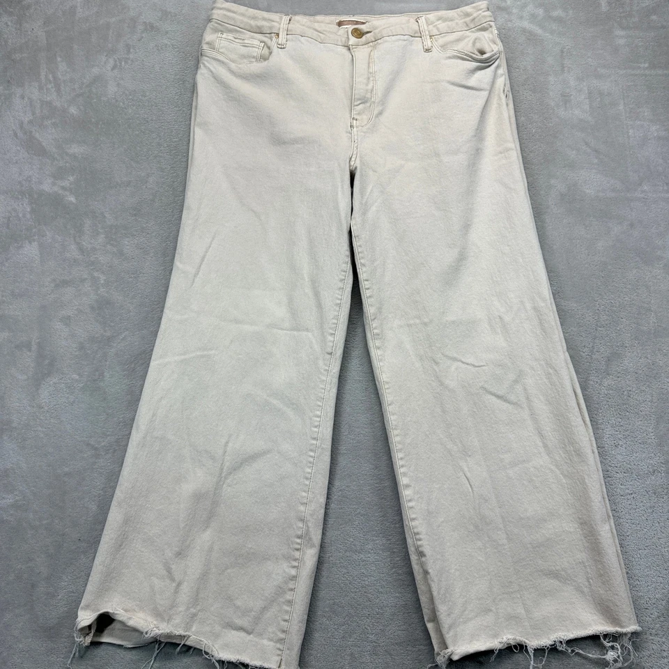 Pantalones de mezclilla para mujer KUT from the Kloth 16 MEG Fab Ab pierna ancha beige tiro alto dobladillo crudo Foto 2 de 4