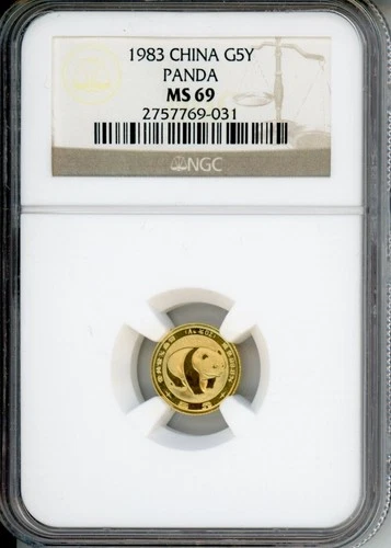 1983 CHINESE GOLD PANDA 5Y 5 YUAN 1/20 Oz. NGC MS69 MS-69 CHINA KEY DATE !!