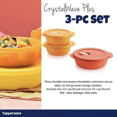 Tupperware Crystalwave Plus 3 Piece Set Round 2 1/4 Cup & 3 1/2 Cup NEW