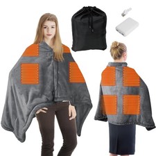 Portable Battery Powered Heated Blanket with USB Power Bank   Wearable Throw ...