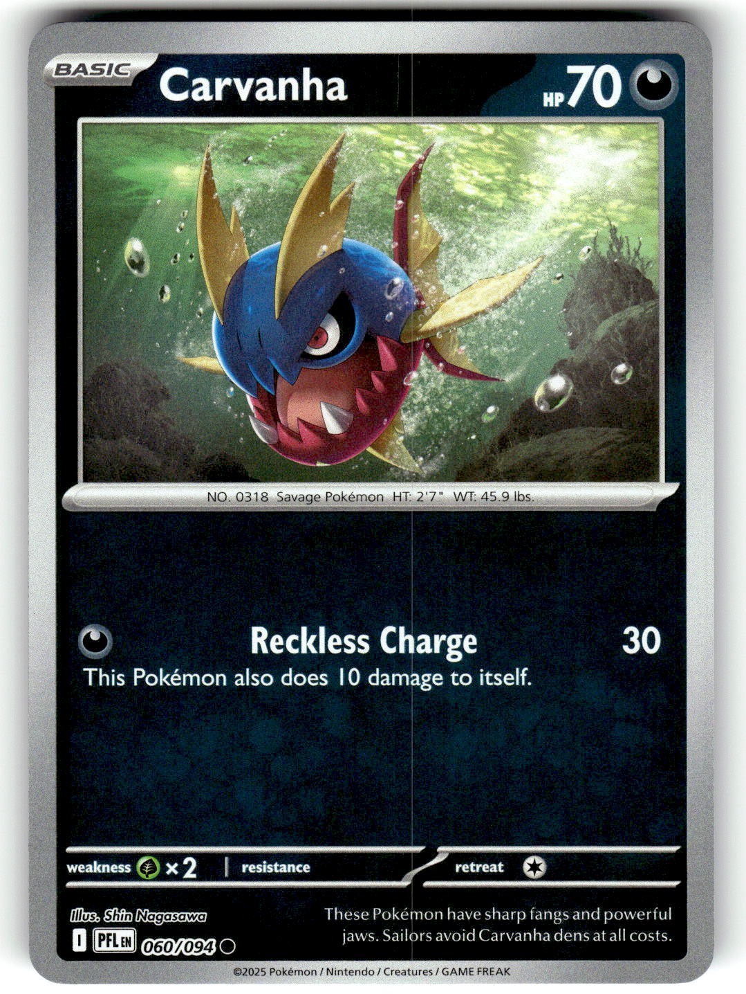 Pokemon 2025 ME02: Phantasmal Flames Card #60 Carvanha Reverse Foil