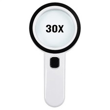 30X Jumbo Handheld Magnifying Glass w/ 12 Bright LED Light Illuminated Magnifier