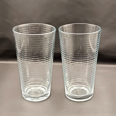 Pasabahce 16 Oz. Cooler Tumbler Glass Horizonal Rib Pattern Set of 2