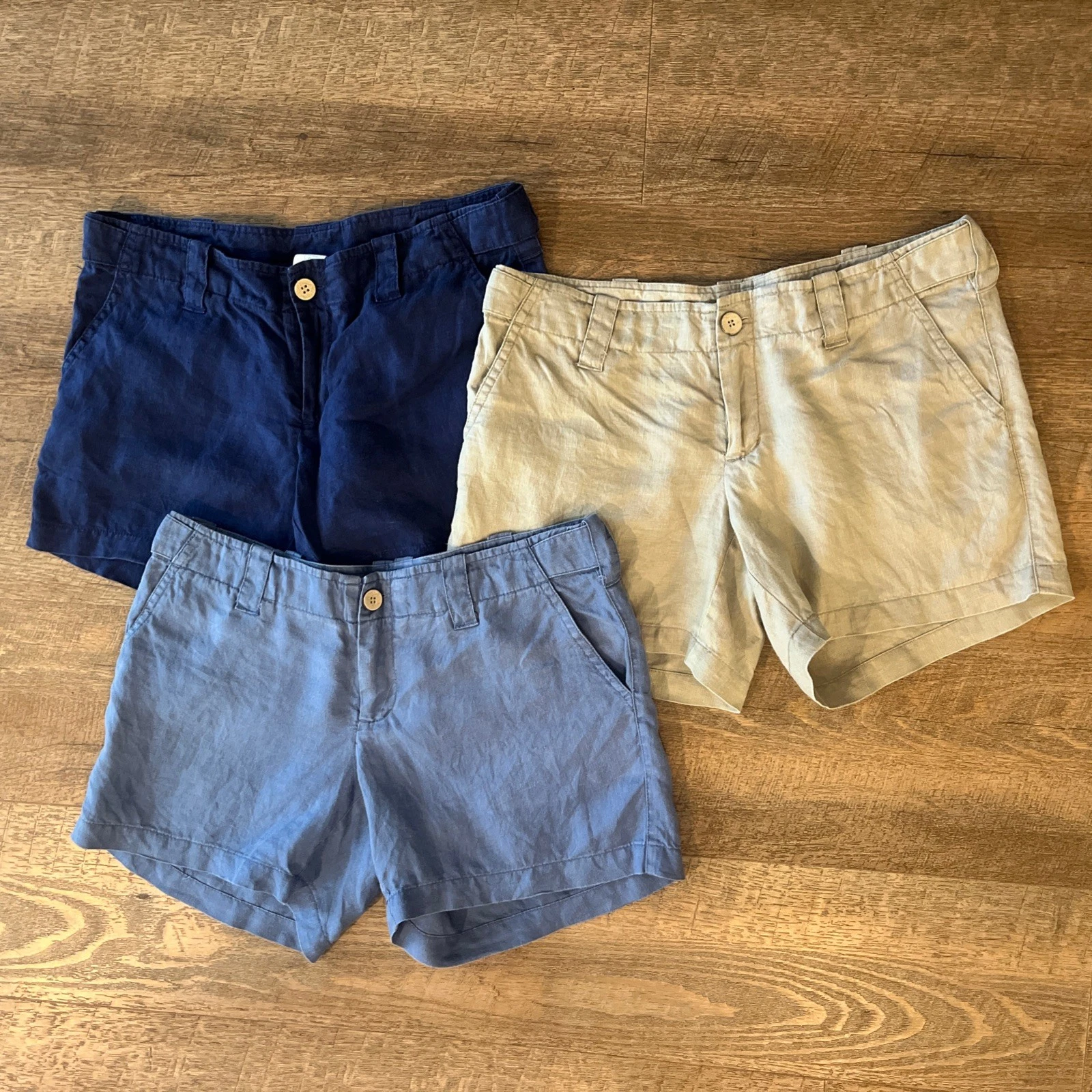 Lot Of 3 Linen Shorts Size 2 London Jean Khaki Blue Navy