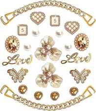 Bling Shoe Charms for Women,Girly Golden Chains Clog Sandals,Rhinestones...