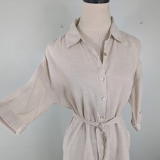 Tahari Linen Shirt Dress Size S Beige Tan Neutral Summer Capsule Classic Work