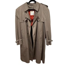 London Towne Men's Classic Trench Coat Taupe Double Breasted Lined Size 46 Reg