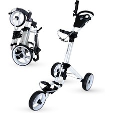 3 Wheel Golf Push Cart with Foot Brake, 1 Second Fold  Unfold Trolley,