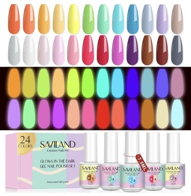 SAVILAND 24-Color Glow-in-the-Dark Gel Nail Polish Set - Luminous UV LED