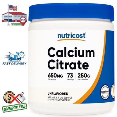 Citrato de Calcio en Polvo 650mg | 73 Porciones | Sin Sabor (250 g) 8.9 OZ