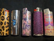 Vtg Lighter Case Lot Pink Butterfly Cover Holder Turquoise Unicorn Leopard Bic 