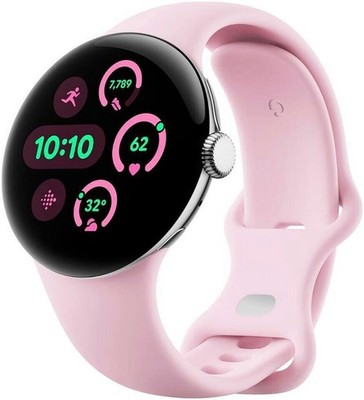 Google Pixel Watch 3 41 mm LTE Polished Silver Sportarmband Rose AMOLED Display