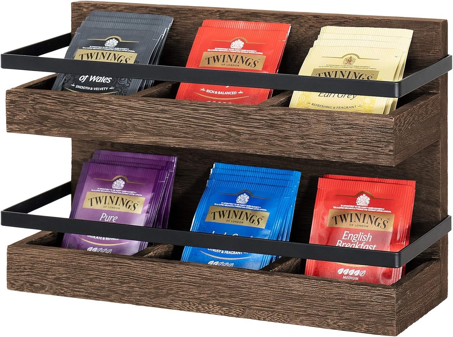 Bag Organizer 2 Tier Rustic Wood Tea Bags Holder