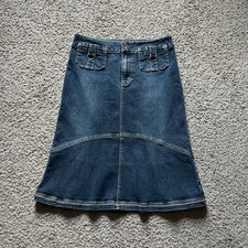 Vintage Y2K 90s Kikit Skirt Size 8 Denim Midi Patchwork Fairy Boho Modest Grunge