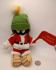 Vtg.Looney Tunes Marvin the Martian Santa W/ Peace on Earth Flag Christmas Plush