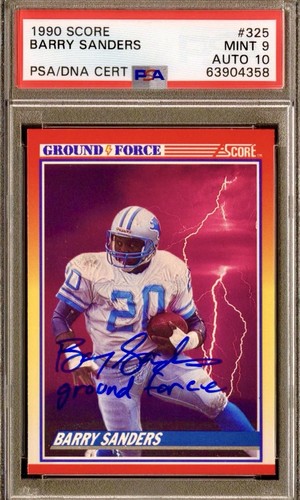 PSA 9 Auto 10 Barry Sanders 1990 Score GroundForce On-Card Autograph Inscription
