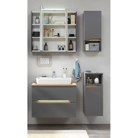 Badezimmer Set Spiegelschrank Waschtisch Waschbecken HäNgeschrank Eiche Grau