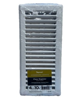 White Steel Floor Register Vent Diffuser, Close Damper, Fits 4''x10  Duct Opening
