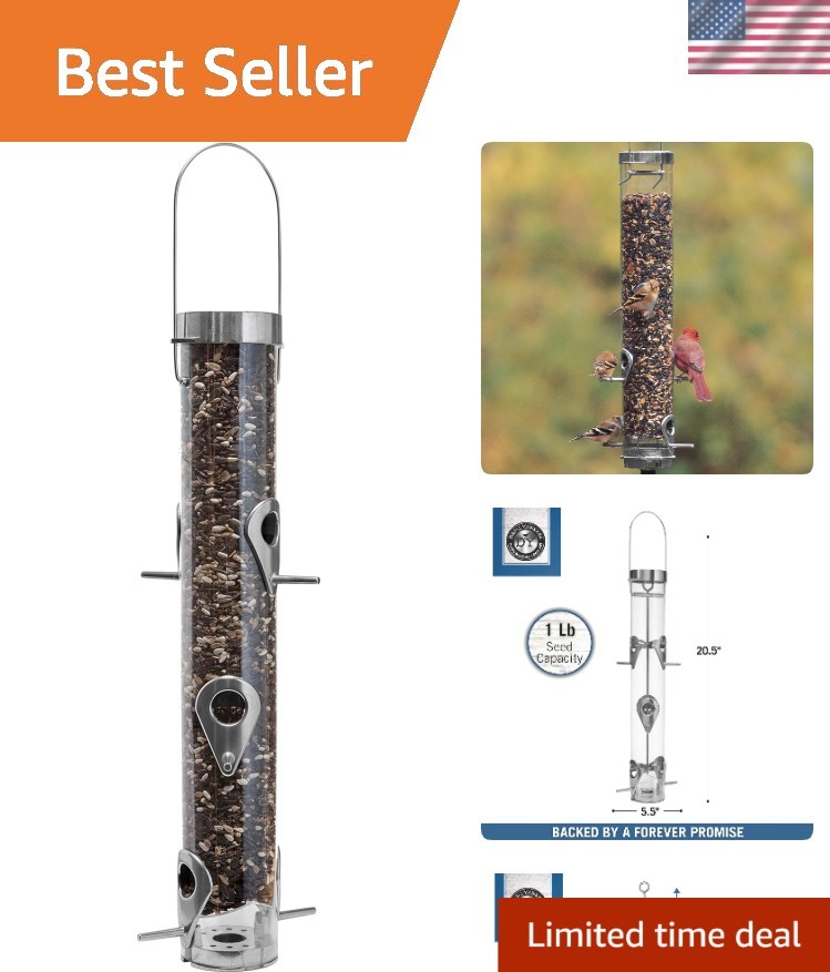 Droll Yankees Sunflower Seed Bird Feeder, Squirrel Proof, 6 Ports, 1 lb