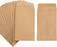 100 Pack Small Kraft Coin Envelopes 2.25"x3.5" Self Seal Mini Bags