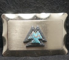XC19170 AMAZING VINTAGE 1970s  TURQUOISE TRIANGLES  UNISEX FASHION BELT BUCKLE