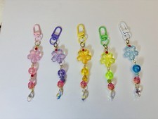 Colorful Flower Drop Beaded Keychains  Teardrop Crystal Charms-Choices 5 Designs
