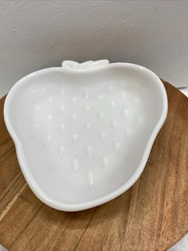 Vintage Hazel Atlas Milk Glass Strawberry Shape Candy Trinket Dish White