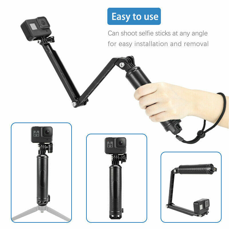 GoPro 3-Way Mount Tripod Handle Arm Grip Selfie Stick Hero 11 10 9 8 7 6 5  4 3 2