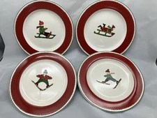 4 Home Winter Scenic - Plaid Ski Sled Salad Plates- 8 1/2" - Mint Target Holiday