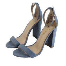 Lulus Taylor Heels Womens Size 7 Blue Faux Suede Ankle Strap 4" Block Heel
