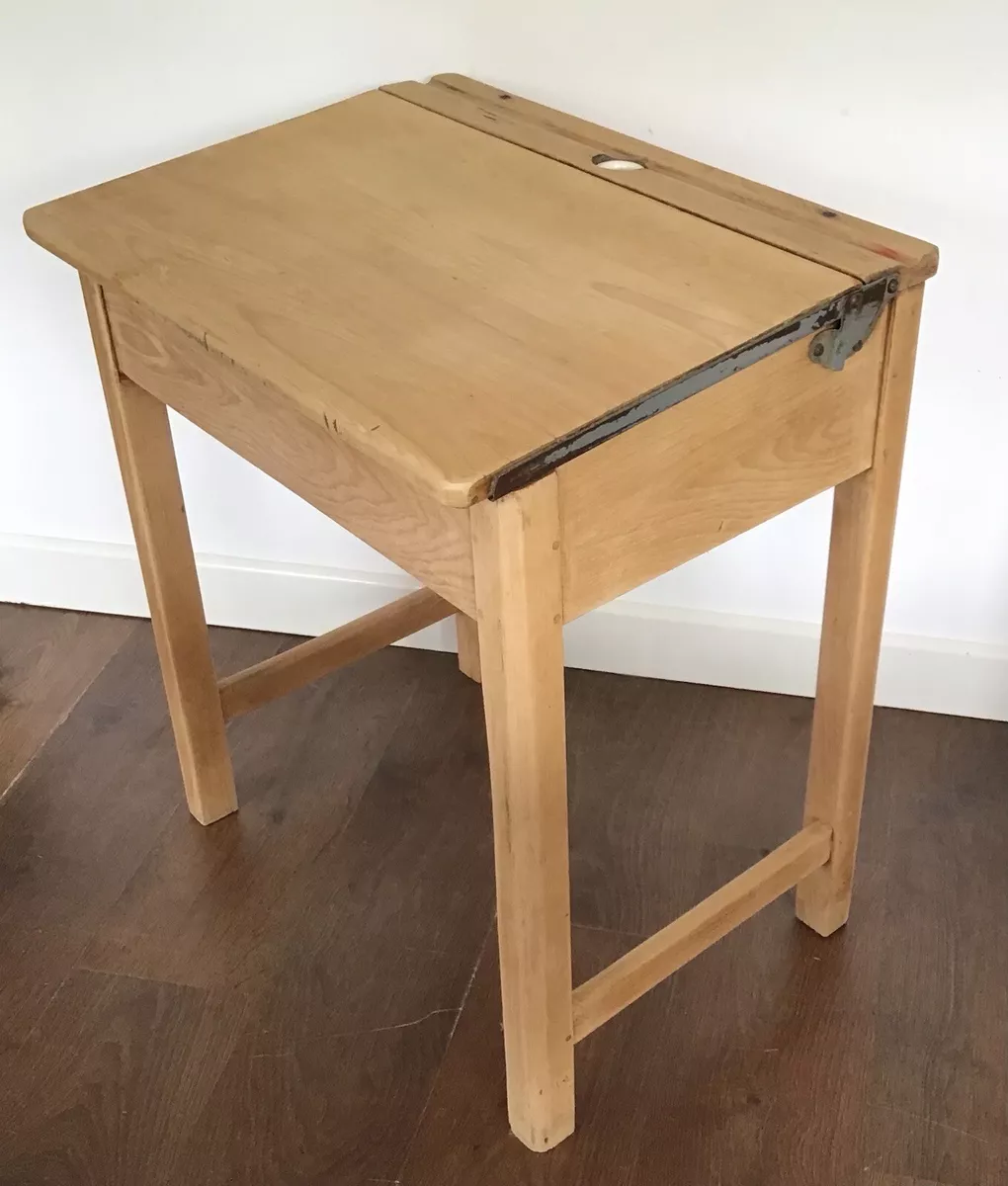 Vintage Stripped Solid Pine Childs School Desk With Lift Up Lid