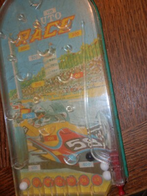 Vintage Pin Ball Game Table Top Toy 1950-60s Auto Racing Game 13 x 7''