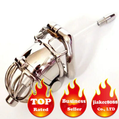 Stainless Steel Double Lock Male Chastity Cage Device Ring Lock with Tube Sound