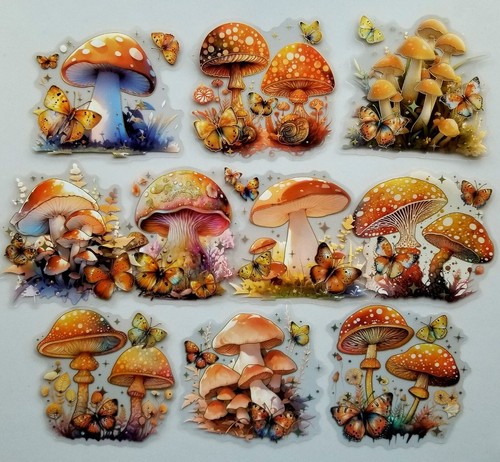10 Stickers TOADSTOOL Magic Mushroom Fairy House Card Making Scrapbook Craft PET - Picture 12 of 12
