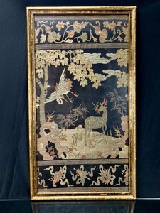 Antique Late 19th C. Qing Dynasty Chinese Silk Embroidery Phoenix And Deer