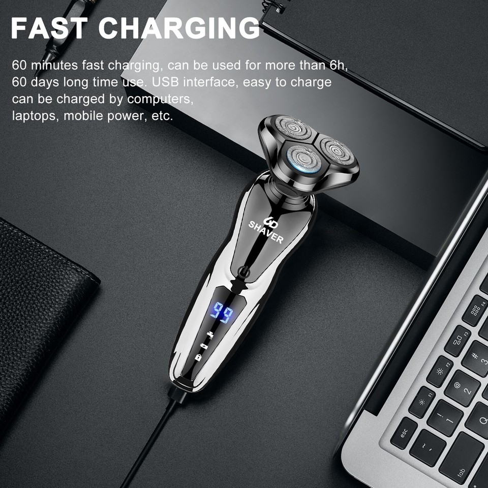 Mens Wet/Dry Electric Shaver Trimmer Rotary Razor Beard Shaving USB ...