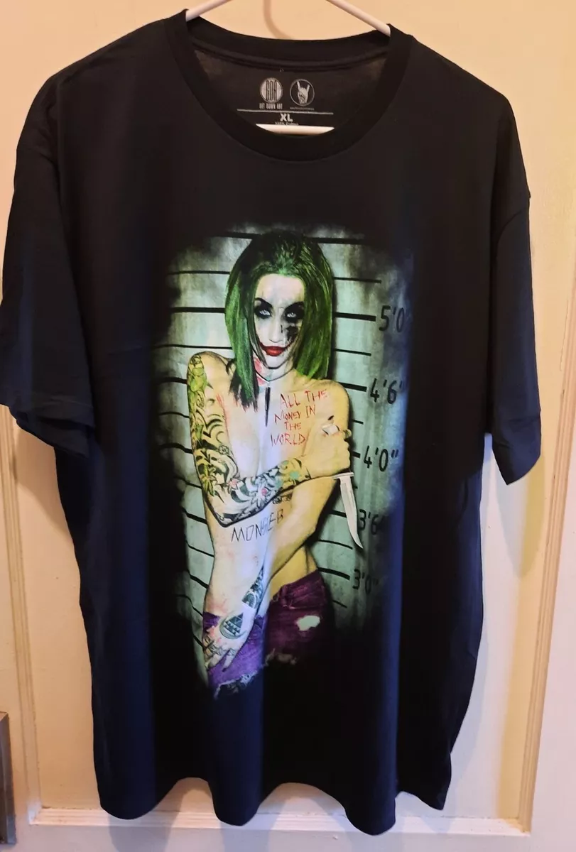 Tattoo Joker Girl With Knife Mug Shot Art T Shirt XL