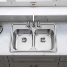 33'' x 22'' Drop In Stainless Steel Kitchen Sink, Top Mounted Deep Sink Double