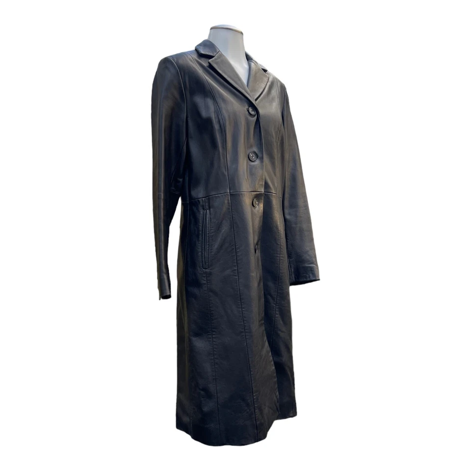 Vintage 90s Y2K KENNETH COLE Womens S Long Leather Trench Coat Button Classic - Image 3 of 4