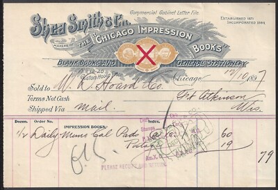 CHICAGO, IL ~SHEA SMITH & Co, MAKERS OF BLANK BOOKS & STATIONERY ~ 1897 BILLHEAD