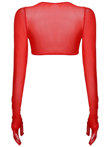 Women See-through Crop Top Mesh Sheer Open Front Long Sleeve T-shirt Tops Blouse - Picture 38 of 42