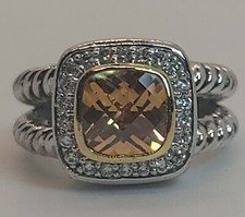 Stunning CZ  Faceted Citrine Looking Stone Gold And Silver Tone Ring Size 7.75