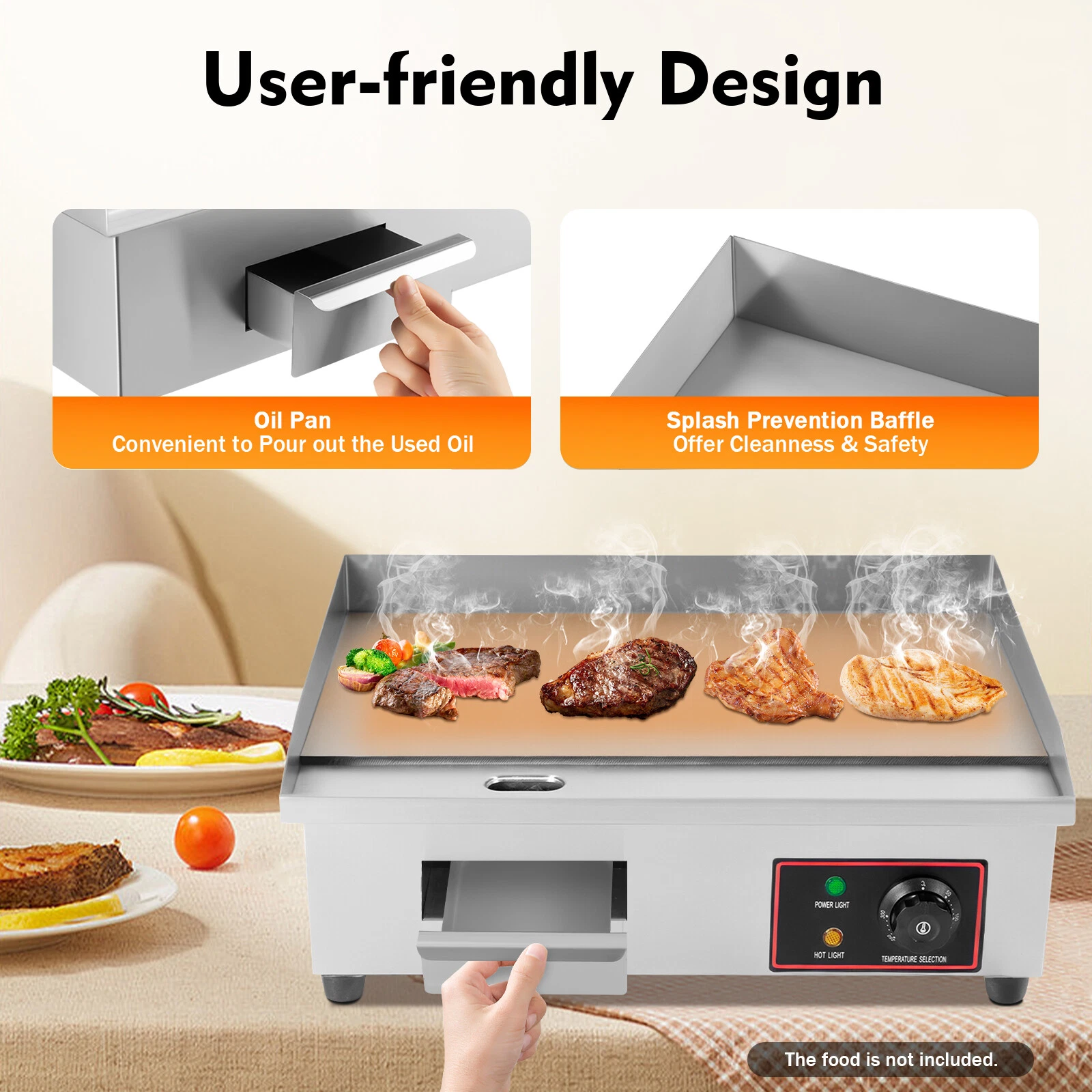 Portable Tabletop Flat Top Grill Electric Griddle Outdoor BBQ Camping 110v/60Hz