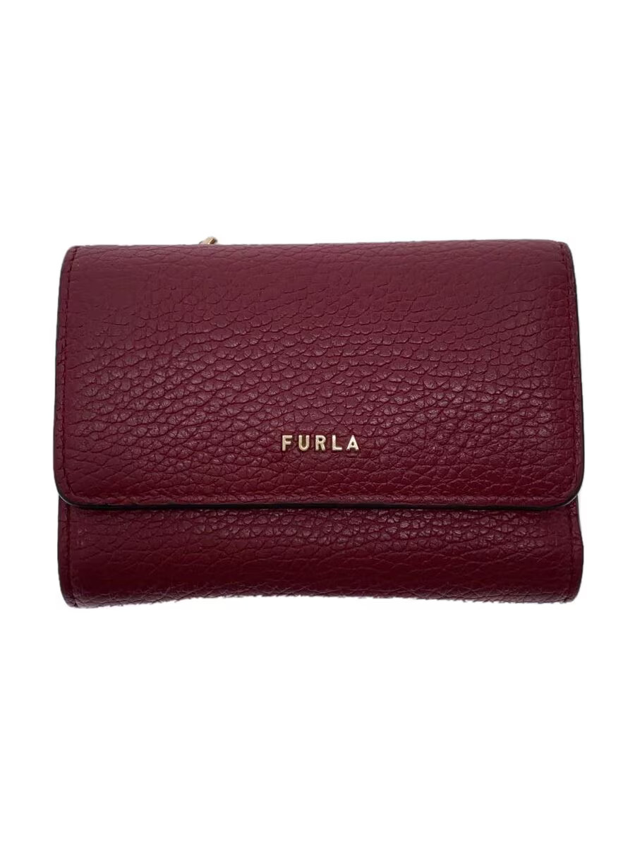 FURLA Bi-fold Wallet Leather RED Plain Women's