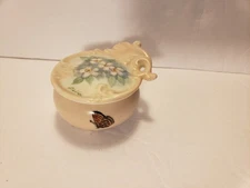 Victorian Trinket Ring Dish With Lid Floral Pale Pink Peach 2.5” X 1.5” Fancy