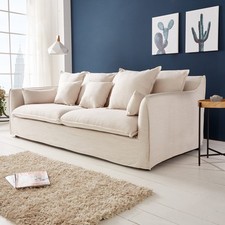 Großes Hussensofa HEAVEN 202cm natur 3er Sofa Leinenstoff inkl. Kissen Couch