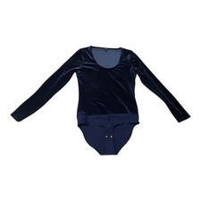 J Crew Bodysuit Womens M Blue Velvet Long Sleeve Scoop Neck Classic Casual