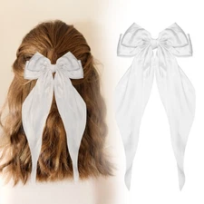 14.17 Inch Large Bowknot Hair Ribbon Barrette for Women, Pure White