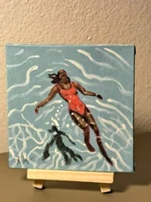 Blue Pink acrylic & ink "The QuietDrift" on 4x4 Mini canvas 1/1 Limited Signed