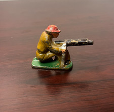 Vintage Barclay Infantry Machine Gunner Soldier in Brown Uniform w Red Helmet